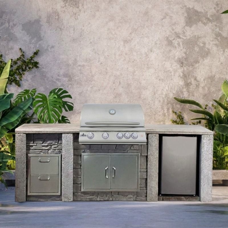 8FT+ Outdoor Kitchen Island - Ready To Assemble W/Blaze 32-Inch Gas Grill & Kitchen Cabinetry - PRIMO.CI.CO