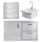 BBQ Direct Outdoor Kitchen 3-Piece Set With Access Door & Double Drawer Combo & Triple Access Drawer & Outdoor Rated Drop-In Bar Sink