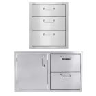BBQ Direct Outdoor Kitchen 2-Piece Set With 32-Inch Access Door & Double Drawer Combo and 16-Inch Triple Access Drawer