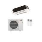 20,000 BTU Mitsubishi M-Series 19.3 SEER2 Dual Zone Ceiling Cassette Mini Split Hyper Heat Pump System - R454B | 9 + 9