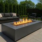 HPC TEJAS 48" Steel Gas Fire Pit with Push Button Flame Sense Ignition in Silver Vein with Torpedo Burner - TOR-TEJ48X24-FPPK-S