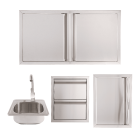 Buck Grill 40" Access Door / Double Access Door/ Double Access Drawer / Drop In Sink 304 Stainless Steel Outdoor Kitchen Cabinetry Package - BO-PKG-38-37