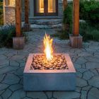 HPC Alea 32" Square Concrete Gas Fire Pit with Electronic On/Off Ignition in Charcoal with Slate Beach Stone & Torpedo Burner - TOR-ALEA32-CHSB-EI