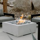 HPC Alea 32" Square Concrete Gas Fire Pit with Electronic On/Off Ignition in Natural with Slate Beach Stone & Torpedo Burner - TOR-ALEA32-NSB-EI