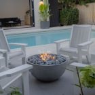 HPC Serenade 40" Round Concrete Gas Fire Pit with Electronic On/Off Ignition in Charcoal with Slate Beach Stone & Torpedo Burner - TOR-SERE40-CHSB-EI