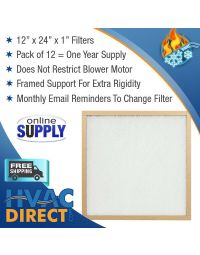 16x25x1 Air Filter One Year Supply - Box of 12 - AC/Furnace Filters