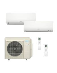 Daikin 18,000 BTU Aurora MXTH21 SEER2 Dual Zone Wall Mounted Mini Split Heat Pump System with Drain Pan - R32 | 9 + 15 - 2MXTH18AVJU9 / FTXV09AVJU9 / FTXV15AVJU9