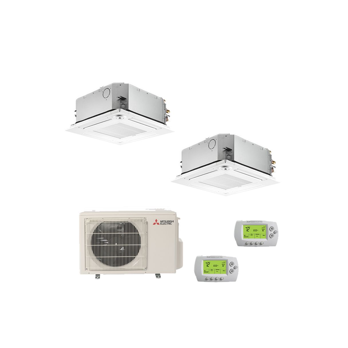 Mitsubishi MXZ-2D20NL with 2 SLZ-AF09NL Ceiling Cassette Units & 2 MHK2 Controllers | Dual-Zone HVAC Solution