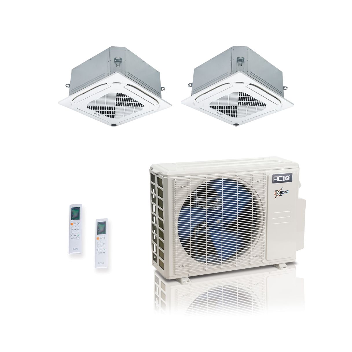 27000 BTU 23 SEER2 ACiQ Extreme 2-Zone Ceiling Cassette Mini Split System | R454B | 230v - 9+9 - ACiQ-27Z-HH-M4C / ACIQ-09CC-HH-MC-2