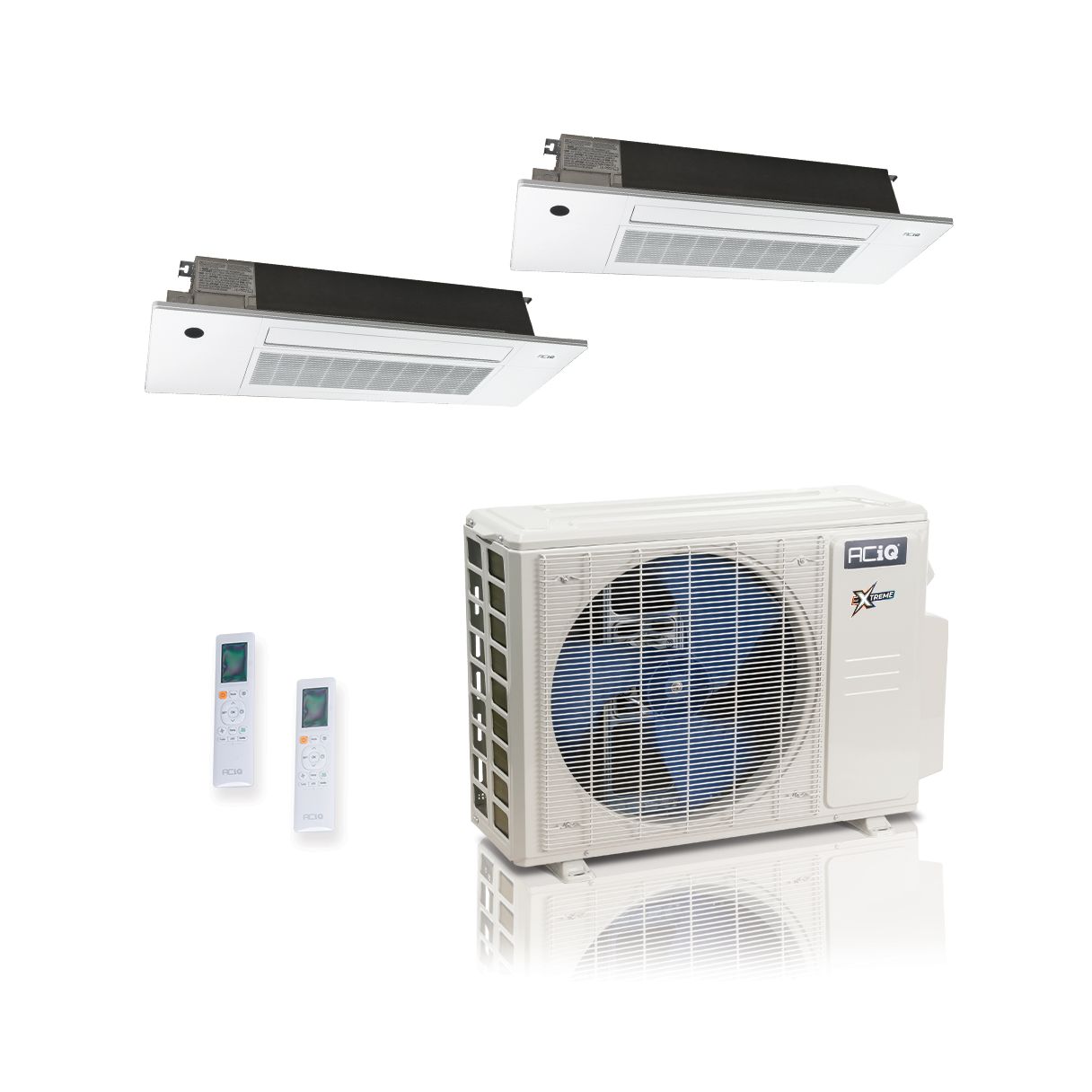 18000 BTU 25 SEER2 ACiQ Extreme 2-Zone Slim Ceiling Cassette Mini Split System | R454B | 230v - 6+9 - ACiQ-18Z-HH-M3C / SCC-06-HH-MB / SCC-09-HH-MB