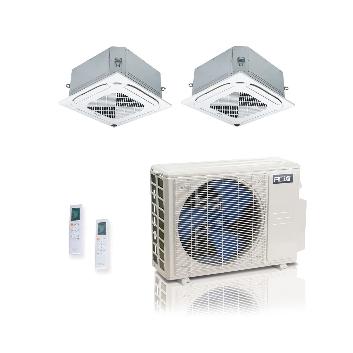27000 BTU 25 SEER2 ACIQ Standard 2-Zone Ceiling Cassette Mini Split System | R454B | 230v - 12+24 - ES-27Z-M4C / ACIQ-12CC-HH-MC / ACIQ-24CC-HH-MC