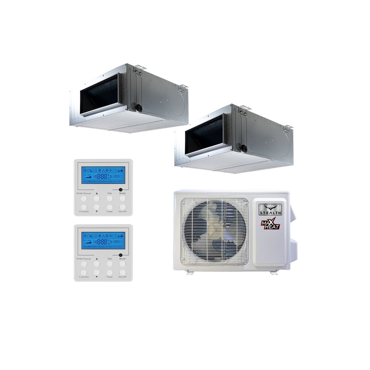 
Stealth 18,000 BTU 14 SEER Dual Zone Concealed Duct Designer + Heat Pump System 12+12 - SC-18Z-HH-M2 / SC-12CD-HP230 - 2