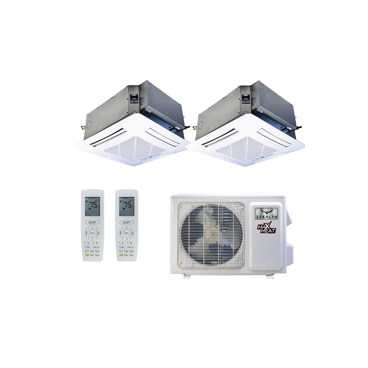 Stealth 18,000 BTU 23 SEER Designer+ Dual Zone Ceiling Cassette Heat Pump System 12+12 - SC-18Z-HH-M2 / SC-12CC-HP230-2