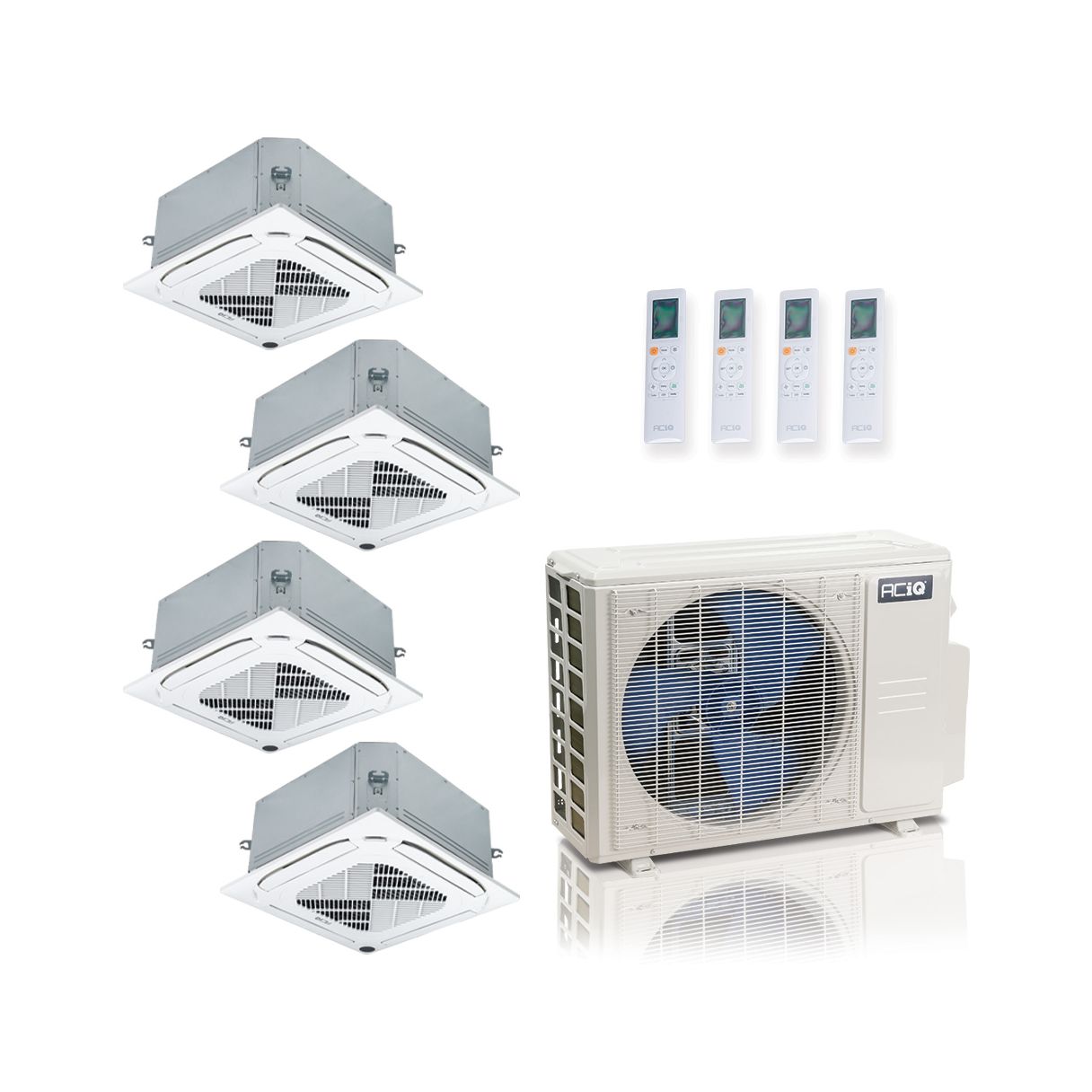 36000 BTU 24 SEER2 ACIQ Standard 4-Zone Ceiling Cassette Mini Split System | R454B | 230v - 9+9+12+18 - ES-36Z-M5C / ACIQ-09CC-2 / ACIQ-12CC / ACIQ-18CC