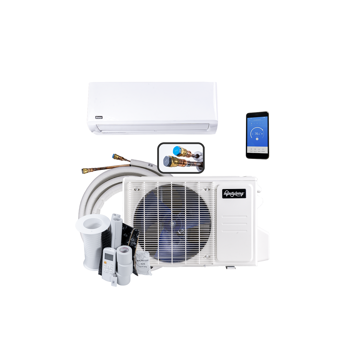 Infinity Living Platinum EZ Connect 24,000 BTU 20 SEER Ductless Mini Split AC and Heat Pump with Wi-FI | 25ft DIYCOOL Install Kit