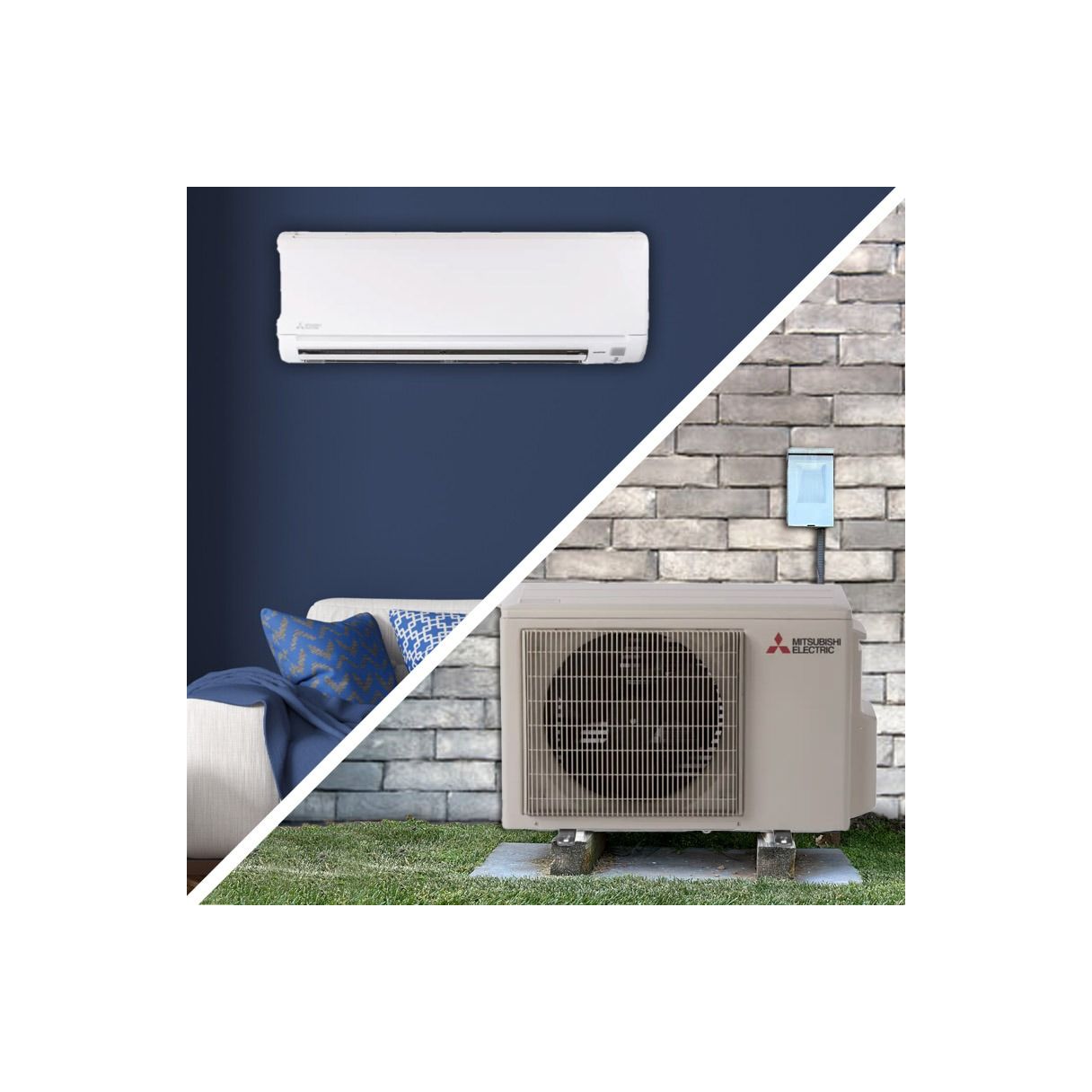 9,000 BTU Mitsubishi HM-Series 20 SEER2 Single Zone Wall Mounted Mini Split Heat Pump System - R410A | MUZ-HM09NA / MSZ-HM09NA
