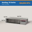 Sterling TD Series 150,000 BTU duct furnace with a horizontal metal housing and exposed internal heating tubes.