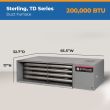 Sterling TD Series 200,000 BTU duct furnace with a horizontal metal housing and exposed internal heating tubes.