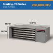 Sterling TD Series 250,000 BTU duct furnace with a horizontal metal housing and exposed internal heating tubes.