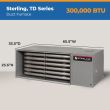 Sterling TD Series 300,000 BTU duct furnace with a horizontal metal housing and exposed internal heating tubes.
