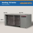 Sterling TD Series 400,000 BTU duct furnace with a horizontal metal housing and exposed internal heating tubes.
