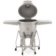Blaze 20-Inch Cast Aluminum Kamado Grill with Cart - BLZ-20-KAMADO / BLZ-20KMDO2-CART - open with shelves and cart front view