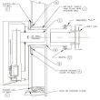 Williams gravity furnace installed through an exterior wall, with the vent tube, vent cap, air inlet shield, wall fasteners, spacer plate, and mastic labeled.