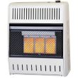 Buck Stove 15,000 BTU Propane wall-mountable vent-free infrared gas space heater with three glowing orange heating plaques visible behind a black protective mesh wire grille