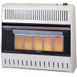 Buck Stove 30,000 BTU Natural Gas wall-mountable vent-free infrared gas space heater with five glowing orange heating plaques visible behind a black protective mesh wire grille