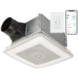 Broan Voice Controlled Smart Exhaust Fan, 110 CFM Ceiling Mounted with LED Light and Speakers - VC110CCT
