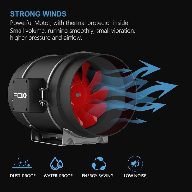 ACiQ 6 Inch Mixed Flow Inline Duct Fan with Temp & Humidity Control ...