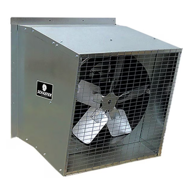 Schaefer 42” Belt Drive Galvanized Exhaust Fan in Slant Wall Housing - 3 Wing, 1 Hp