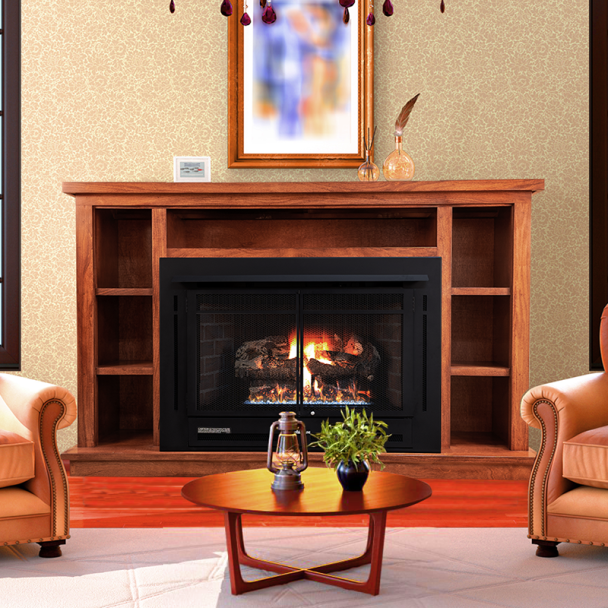 Buck Stove Manhattan 34" Ventless Gas Fireplace Insert with Logs & Blower - NV344EBLPMAN/NV 344EBNATMAN