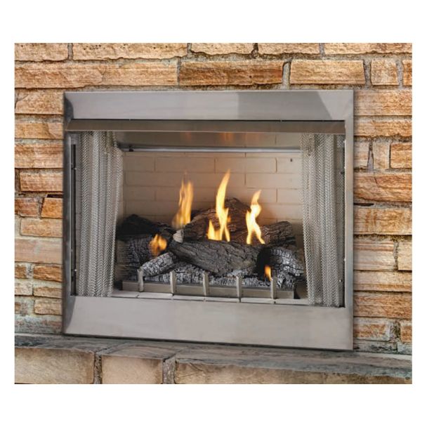Empire Outdoor 36-Inch Stainless Steel Electronic Ignition Fireplace With Logs - OP36FB2MF / OLX24WR / ONI24
