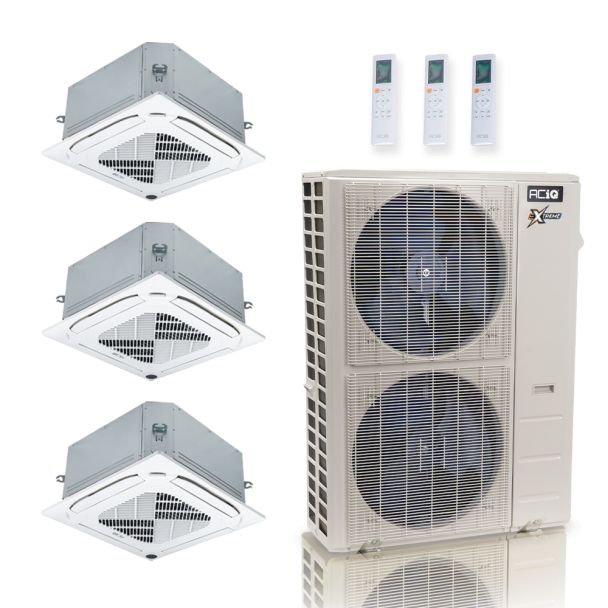 48000 BTU 23 SEER2 ACiQ Extreme 3-Zone Ceiling Cassette Mini Split System | R454B | 230v - 9+12+18 - ACiQ-48Z-HH-M6C / ACIQ-09CC / ACIQ-12CC / ACIQ-18CC