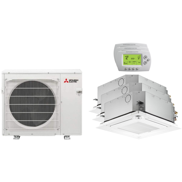 36,000 BTU Mitsubishi P-Series 9+9+15 Ceiling Cassette Mini Split | R454B