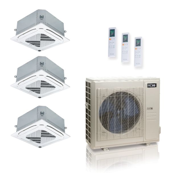 48000 BTU 24 SEER2 ACiQ Standard 3-Zone Ceiling Cassette Mini Split System | R454B | 230v - 12+12+12 - ES-48Z-M6C / ACIQ-12CC-HH-MC-3