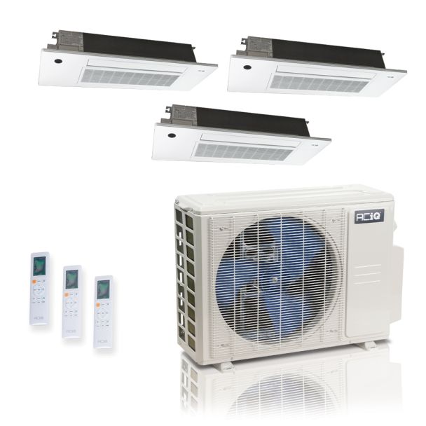 27000 BTU 25 SEER2 ACiQ Standard 3-Zone Slim Ceiling Cassette Mini Split System | R454B | 230v - 6+6+6 - ES-27Z-M4C / SCC-06-HH-MB-3