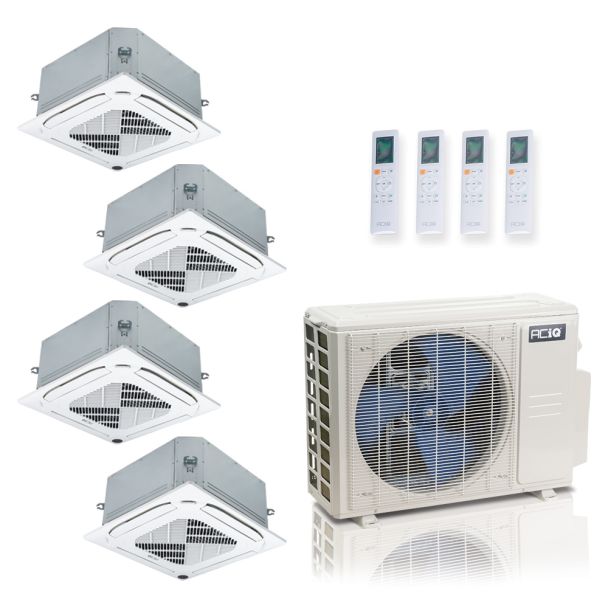 36000 BTU 24 SEER2 ACiQ Standard 4-Zone Ceiling Cassette Mini Split System | R454B | 230v - 12+12+12+12 - ES-36Z-M5C / ACIQ-12CC-HH-MC-4