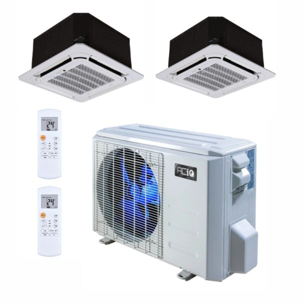 27,000 BTU 24.6 SEER2 ACiQ 2-Zone Ceiling Cassette Mini Split System - 9+12 - ES-27Z-M3/ACIQ-09CC-HH-M/ACIQ-12CC-HH-M