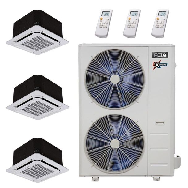 36,000 BTU 22.2 SEER2 ACiQ 3-Zone Ceiling Cassette Mini Split System Extreme Series - 9+9+9 - ACiQ-36Z-HH-M4 / 3-ACIQ-09CC-HH-MB