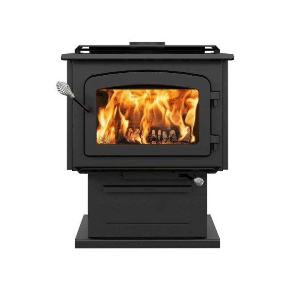 Drolet Escape 1800 Large Wood Burning Stove with Brushed Nickel Door and Pedestal EPA Certified 30% Tax Credit Eligible- Heats 2100 Sq Ft
