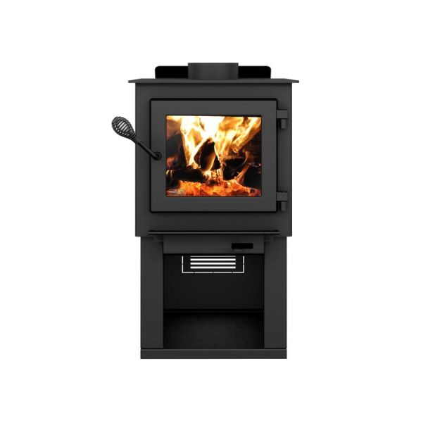 Drolet Deco Nano Small Wood Burning Stove with Black Door and Pedestal EPA Certified 30% Tax Credit Eligible - Heats 1200 Sq Ft