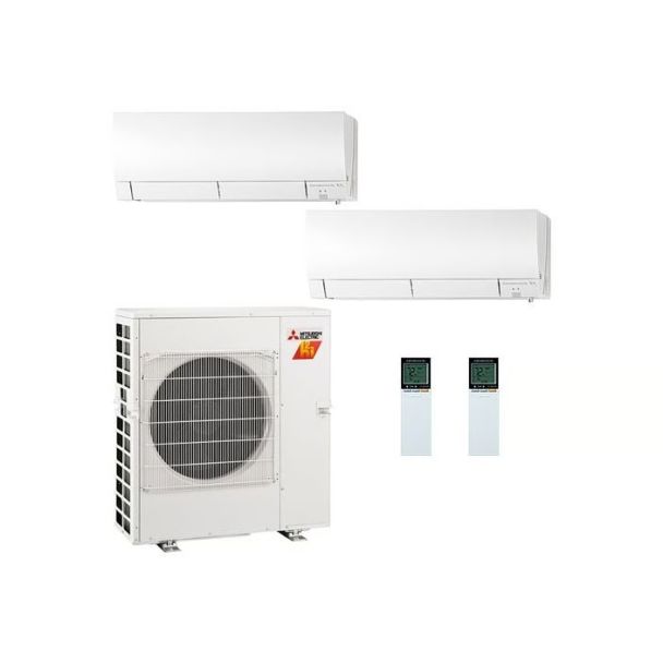 24,000 BTU 20 SEER Mitsubishi Dual Zone Mini Split H2i Hyper Heat Pump System 6+18 - R410A - MXZ-3C24NAHZ2 / MSZ-GS06NA / MSZ-GS18NA