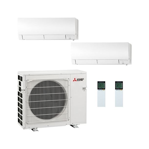 20,000 BTU Mitsubishi FX-Series 20 SEER2 Dual Zone Wall Mounted Mini Split Heat Pump System - R454B | 9 + 9