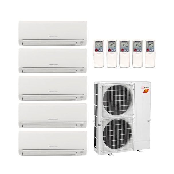 42,000 BTU 19 SEER Mitsubishi Five Zone H2i Hyper Heat Pump System 6+6+6+6+12