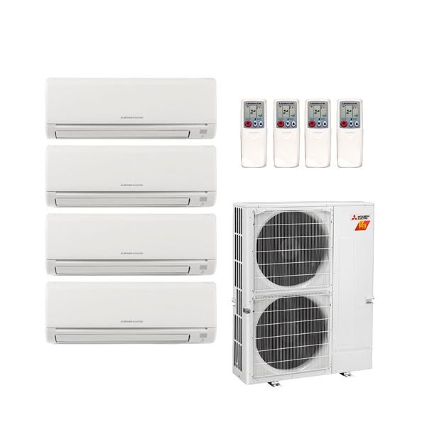 42,000 BTU 19 SEER Mitsubishi Quad Zone H2i Hyper Heat Pump System 6+6+9+9