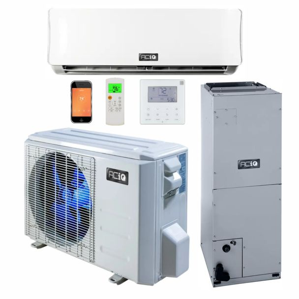 27,000 BTU 22.8 SEER2 ACiQ Mini Split System w/ 18k Central Ducted Air Handler and 9k Wall Mount w/ WiFi 18+9