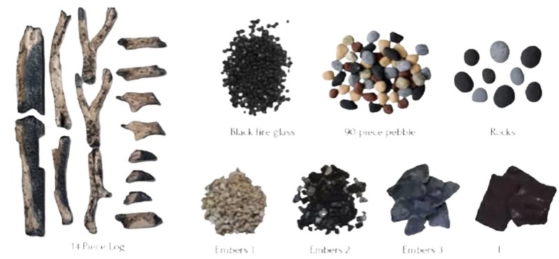 Amantii RUSTIC 14-Piece Media Kit – Logs, Stones, Pebbles & Embers
