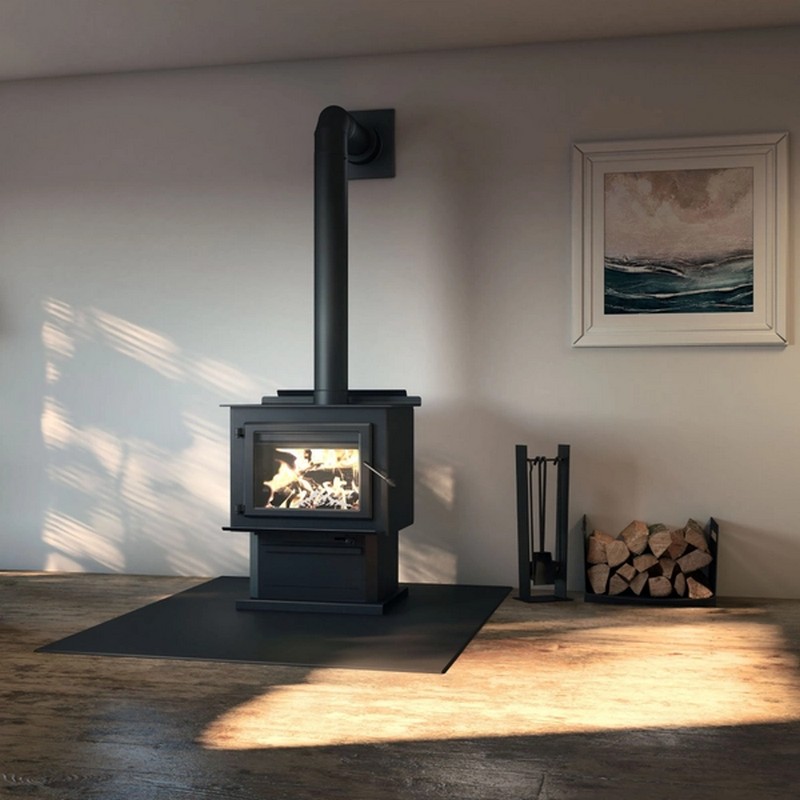 Englander Blue Ridge 500 Wood Stove with Black Door & Pedestal - Heats 2,700 Sq Ft - ESW0012